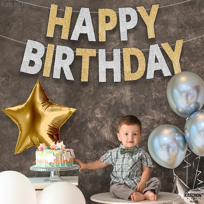KatchOn Wall Banner for Gold and Silver Happy Birthday Decorations 10 Ft | - Image 7