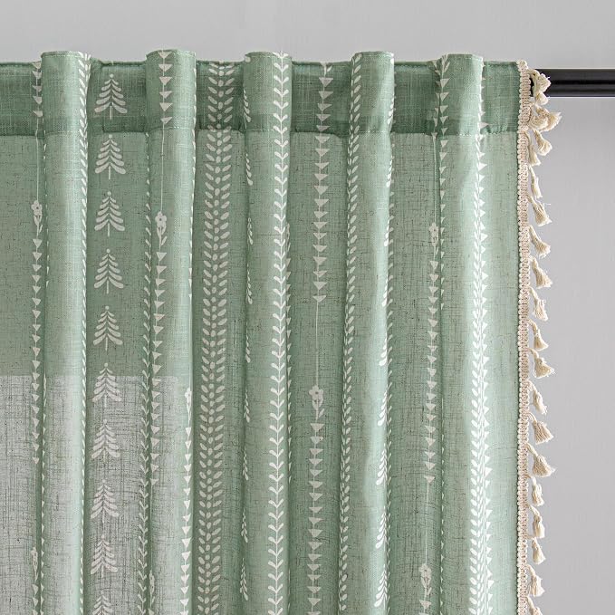 Boho Sage Green Curtains 63 inch Long by MEETSKY