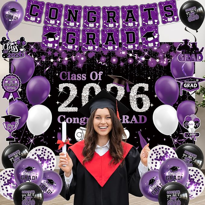 DARUNAXY Black Purple Graduation Party Decorations, 2026 Congrats Grad - Image 6