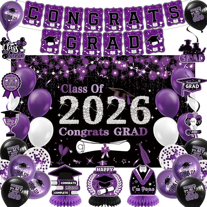 DARUNAXY Black Purple Graduation Party Decorations, 2026 Congrats Grad by DARUNAXY