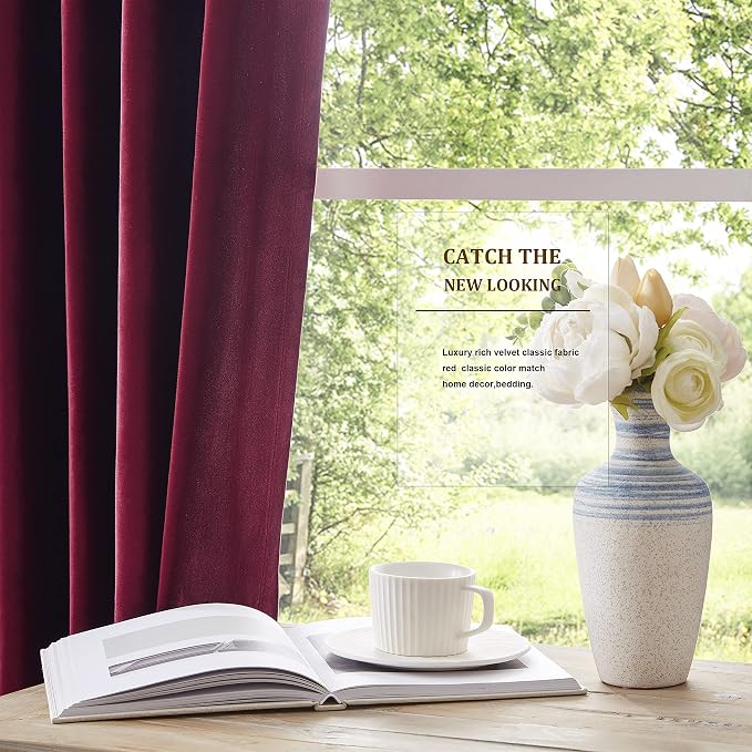 Velvet Burgundy Grommet Blackout Curtains 84 inch Length - Image 4