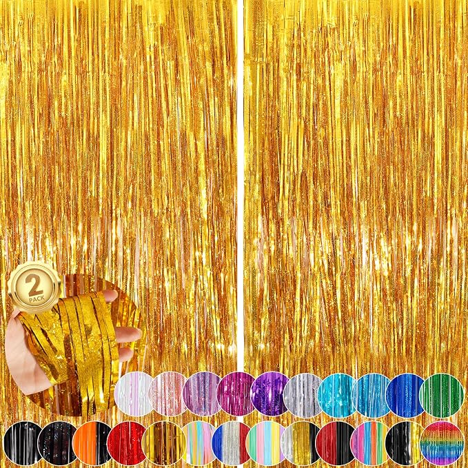 2Pack 3.3 x 8.3 Ft Gold Party Streamers, Tinsel Streamers Birthday Party by UWPVOWSR