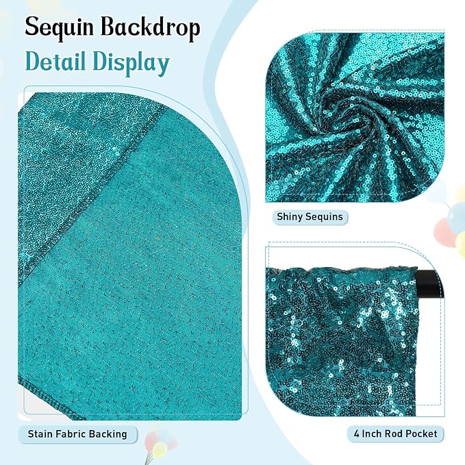 SquarePie 6x6ft Teal Sequin Backdrop, High Density Non-Transparent Glitter - Image 3