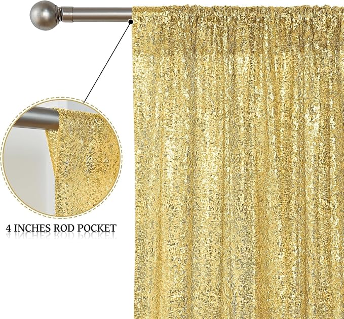 Sugargirl Gold Sequin Backdrop Curtain 10FTx10FT Glitter Gold Background Drapes - Image 6