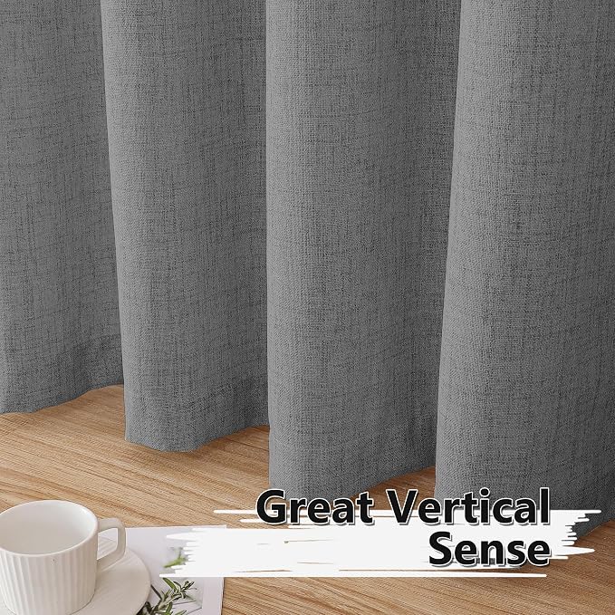 Tollpiz Linen Tier Curtains Rod Pocket Semi Sheer Short Kitchen Curtain Half - Image 4