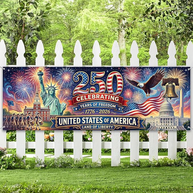 Personalized 250 Years of Freedom USA Banner 1776-2026, Patriotic American by LOVELYPOD