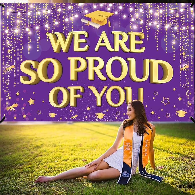 KatchOn We are So Proud of You Banner 72x44 Inch | Graduation Backdrop Purple - Image 2