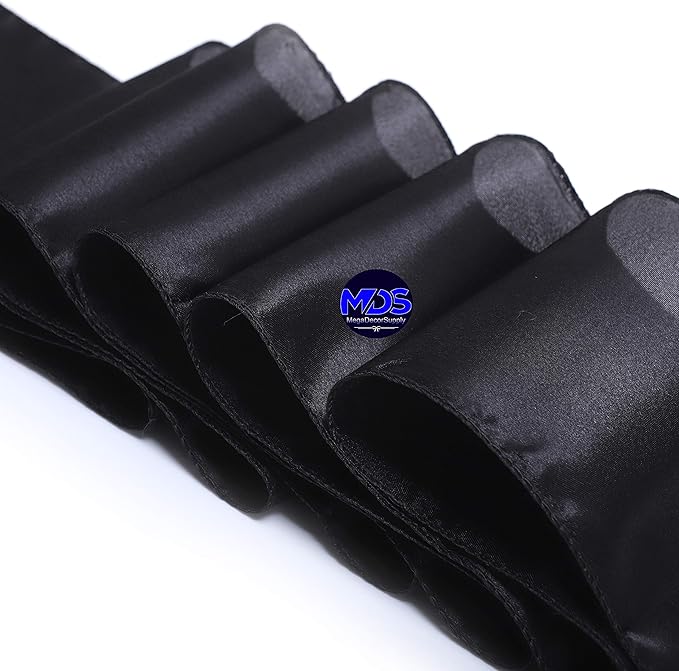 MDS Pack of 125 PCS Satin Chair Sashes Charmeuse Sateen Dining Chair Bows Ribbon Ties Back Sash for Wedding Party Birthday Home Hotel Restaurant Banquet Decoration (7 x 108 Inch, Black)