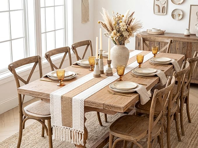 FEXIA Boho Table Runner for Fall Home Decor 12x72 Rustic - Image 8