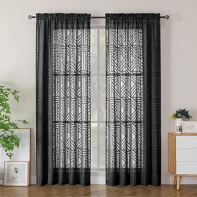 Simplebrand Semi Sheer Black Curtains 84 Inches Long 2 Panels, Light Filtering by Simplebrand