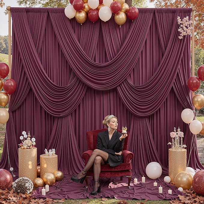 20ft x 12ft Burgundy Backdrop Curtains - Image 2
