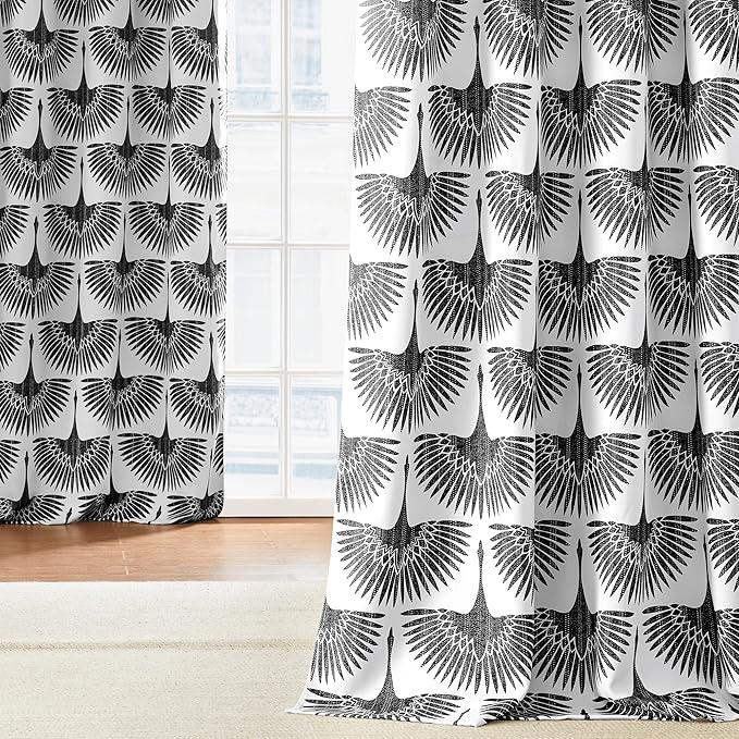 KGORGE Blackout Curtains Geometric Bird Pattern 52" x 120" Black 2 Panels | by KGORGE