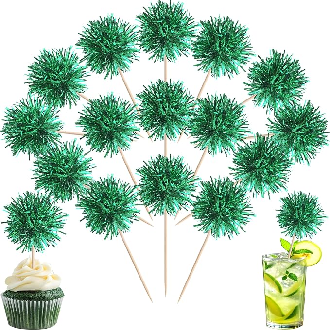 40 PCS Foil Firework Cupcake Toppers Green Sparkler Cupcake Picks Sparkle - Image 8