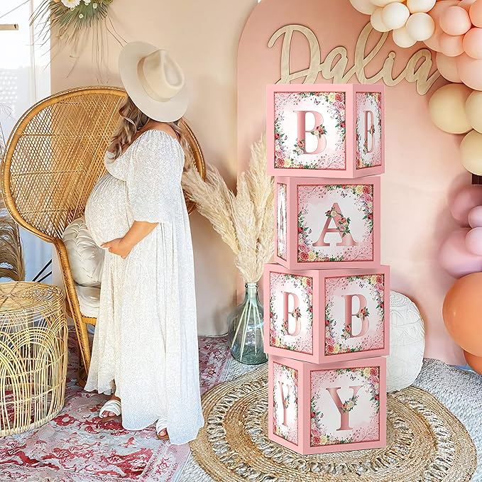 Floral Pink Baby Shower Boxes, Foil Baby Letters, - Image 4
