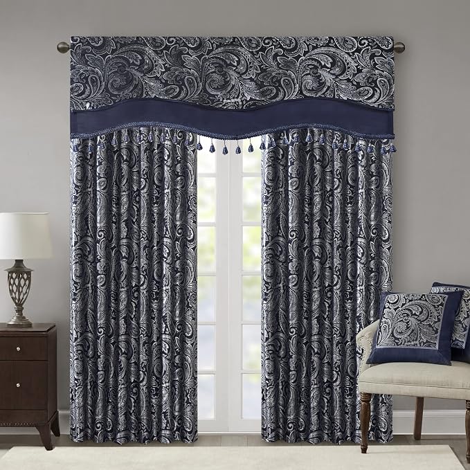 Madison Park Faux Silk Paisley Jacquard, Rod Pocket Curtain - Image 6
