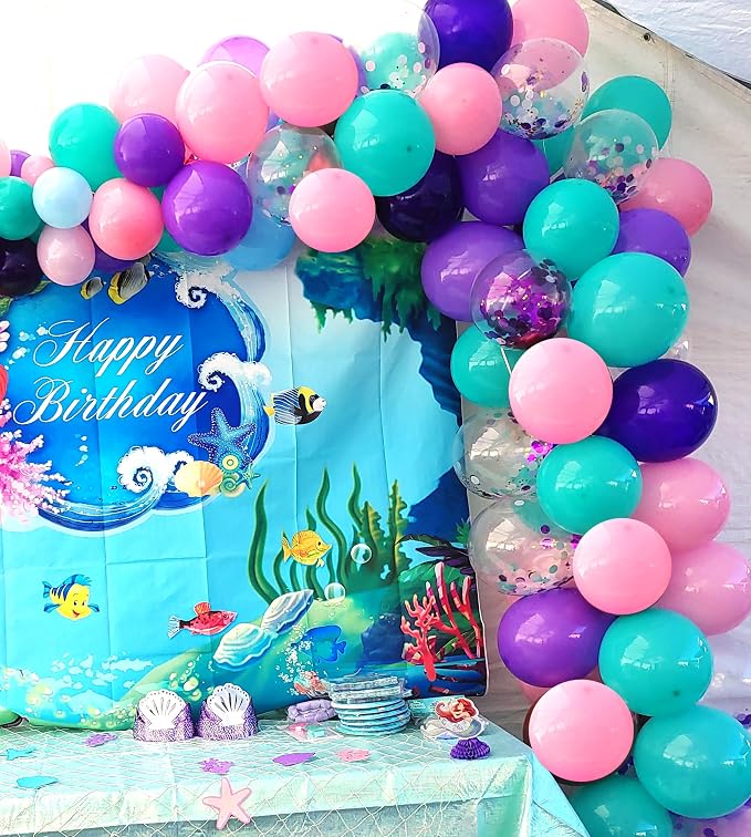 Mermaid Balloons Pink Purple Party Balloon, Under The Sea Party Decorations - Image 3