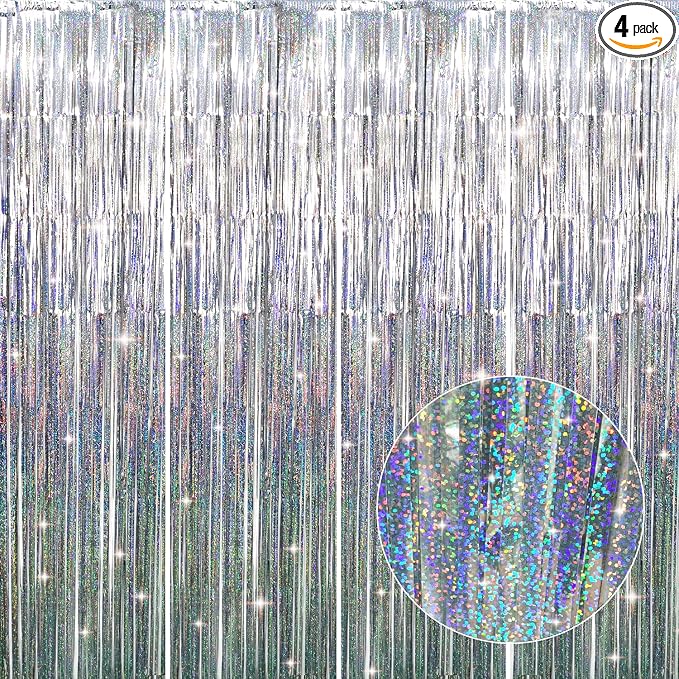 GOER 3.2 ft x 8.2 ft Metallic Tinsel Foil Fringe Curtains Party Photo Backdrop by GOER