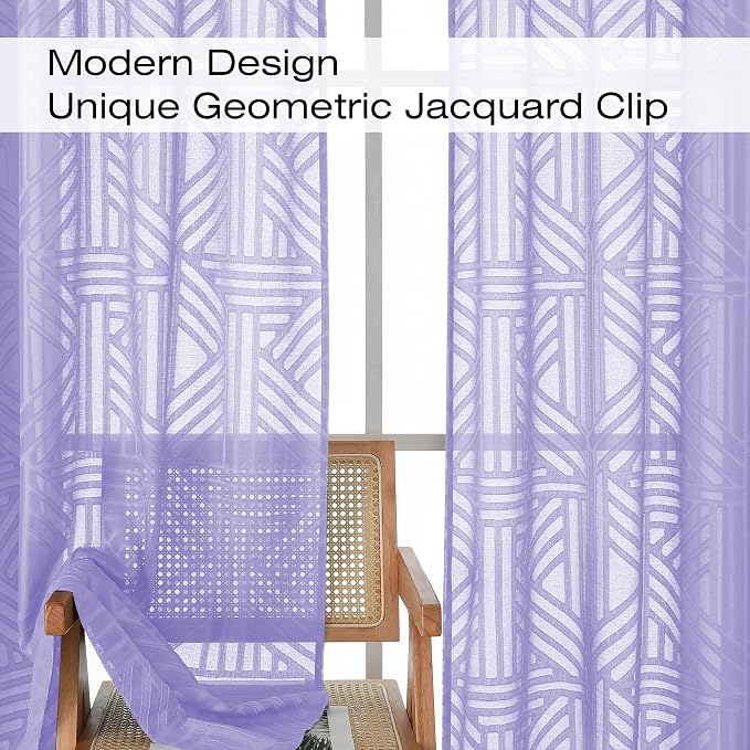 Simplebrand Lavender Semi Sheer Curtains 96 Inches Long 2 Panels, Light - Image 3