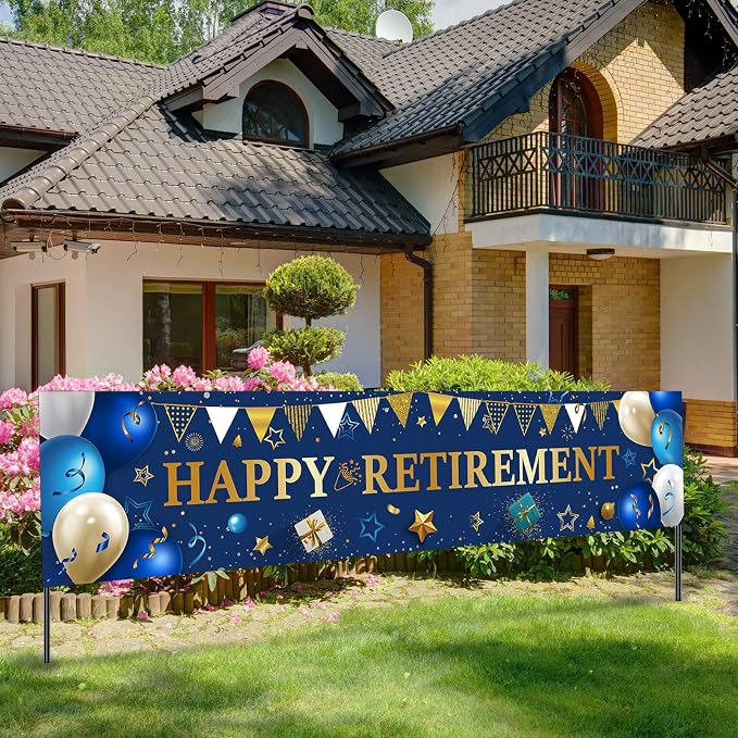 Blulu 2026 Retirement Banner Sign Horizontal Large Fabric Retirement Yard Sign by Blulu