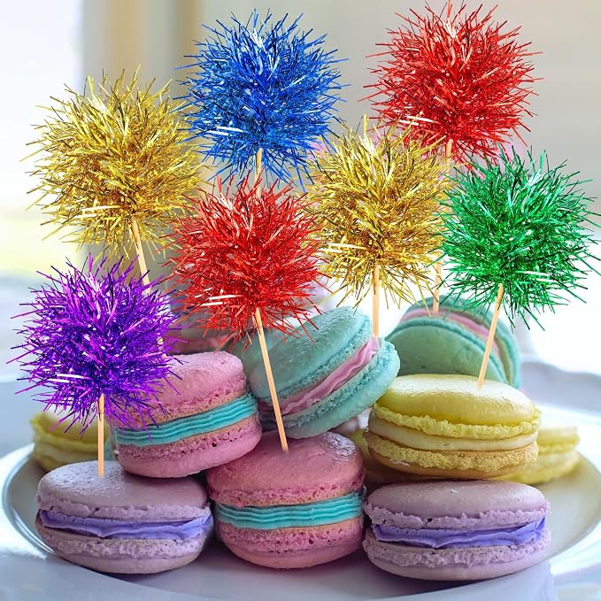 Chinco 100 Pcs Foil Firework Cupcake Toppers Sparkle Tinsel Cake Toppers Cake - Image 4