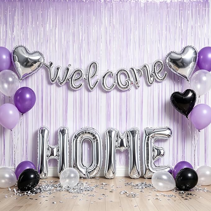TONIFUL 2 Size Silver WELCOME HOME Foil Balloons Banner Letter Decorations | - Image 6