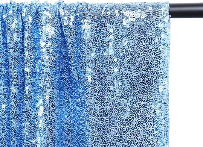 Poise3EHome Baby Blue Sequin Backdrop Curtain, 2 Panels 2Ft x 8Ft Glitter - Image 4