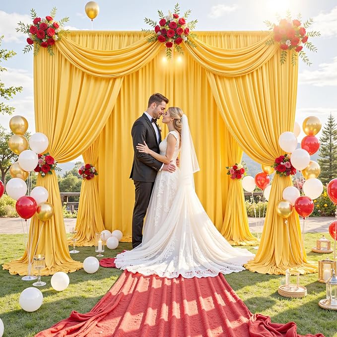 40 ft x 10 ft Wrinkle Free Yellow Backdrop Curtain - Image 8