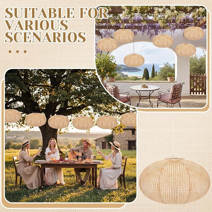 Hortsun 6 Pcs Print Burlap Oval Paper Lanterns Boho Chinese Paper Lanterns - Image 5