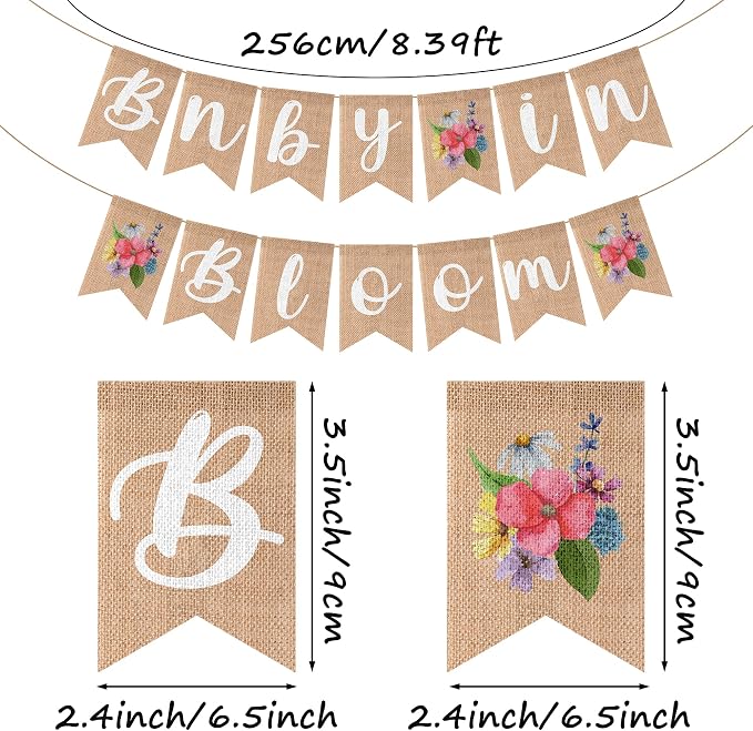 ANGOLIO 2Pcs Floral Baby in Bloom Burlap Banner - Image 2
