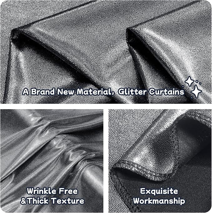10ftx10ft Black Silver Glitter Sequin Backdrop Curtain - Image 3