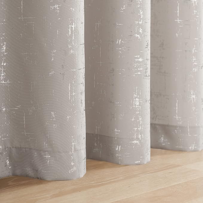 Taisier Home Silver Foil Print Linen Textured Curtains Geometric Dots Pattern - Image 7