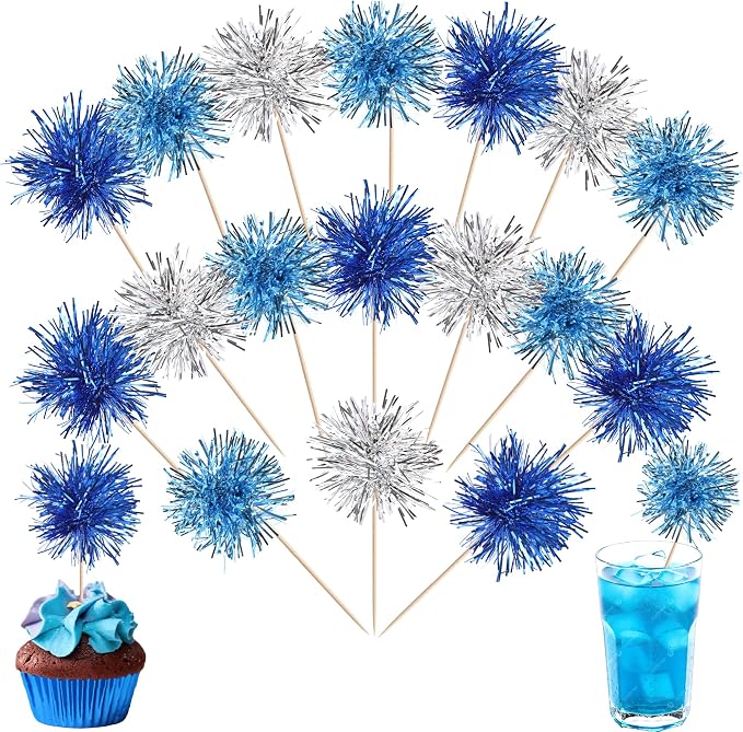30 PCS Foil Firework Cupcake Toppers Sparkle Tinsel Cupcakae Picks Foil by ZHUOWEISM