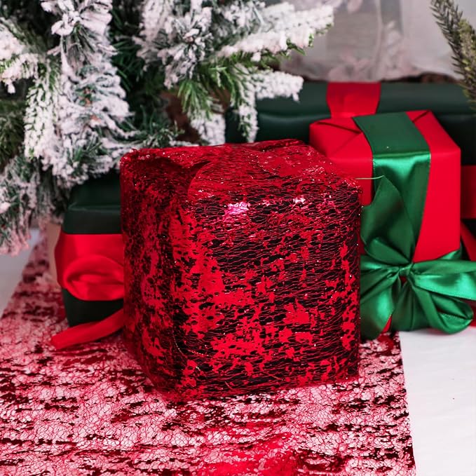 Snowkingdom Red Sparkly Table Runner Glitter Sequin Glitter Metallic Foil Mesh - Image 7