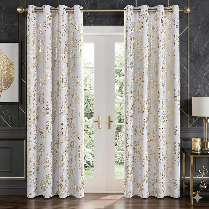 NICETOWN Gold Foil Printed 100% Blackout Floral Curtains by NICETOWN