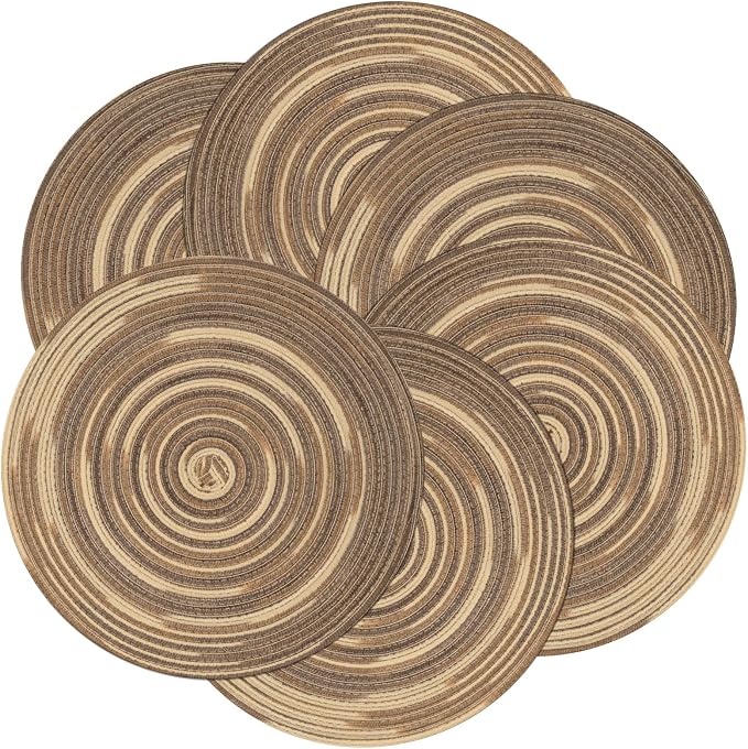 SHACOS Round Braided Placemats 15 inch Set of 4 Variegated Washable Kitchen - Image 7