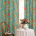 Green Boho Floral Linen Curtains Whimsical Semi Sheer Botanical Bird Block by JOOJA