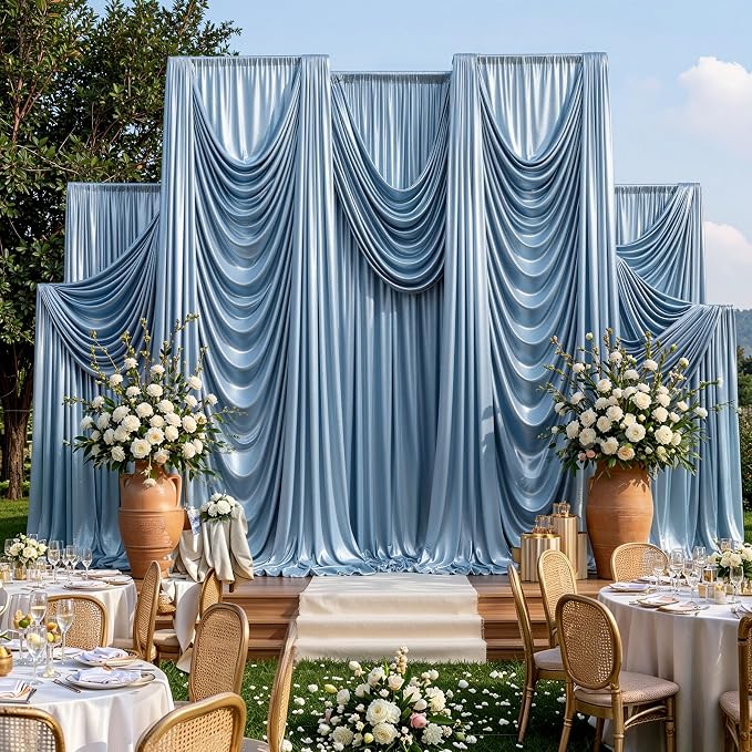 20x10ft Dusty Blue Sequin Backdrop Curtains, Wrinkle Free Glitter Backdrop by Outpain