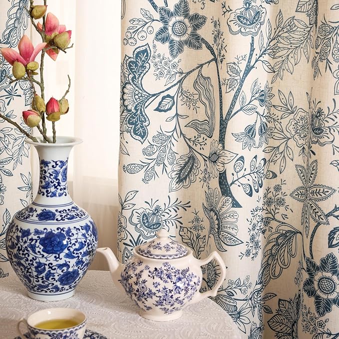 Designer Elegant Linen Printed Curtains, 2 Panels, kitchen Bedroom Living Room - Image 2