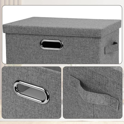 Medium 15" 21 Quart Collapsible Stackable Storage Bins with Lids, 5 Packs Grey Foldable Fabric Closet Boxes Heavy-duty Linen Cube Baskets Container for Bedroom Office (15 x 11 x 8)