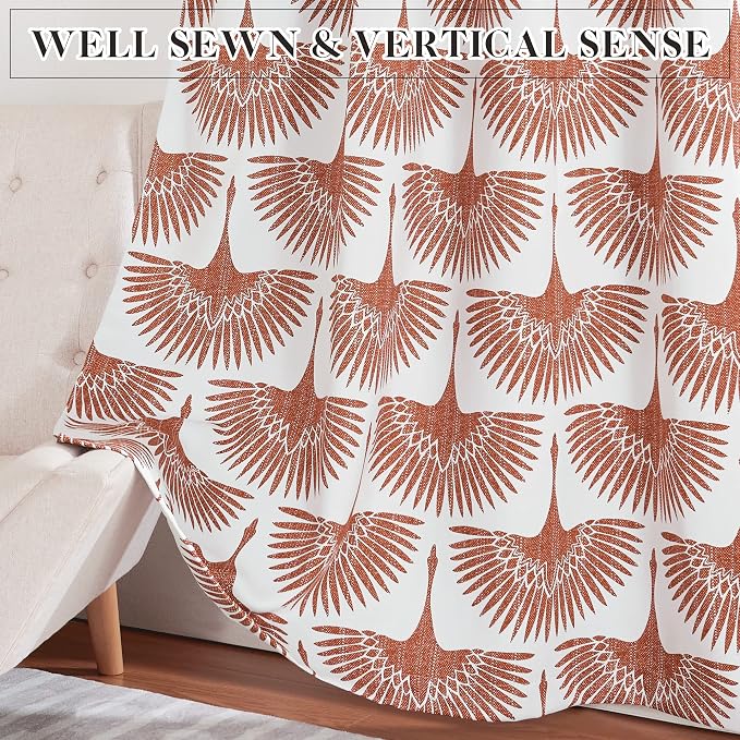 KGORGE Blackout Curtains Geometric Bird Pattern Farmhouse L 63" - Image 3
