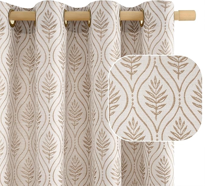 BGment Mocha Linen Curtains for Living Room, French Country Leaf Jacquard by BGment
