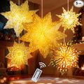 5Pcs Christmas Paper Snowflake Lanterns, Large Christmas Paper Star Lanterns with LED Lights White Beige Khaki Hanging Snowflake Lamps for Xmas Winter Frozen Wedding Birthday Holiday Party Decorations