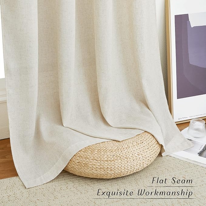 NICETOWN Linen Flax Semi Sheer Curtains 94" Length, Grommet Window Treatments - Image 3