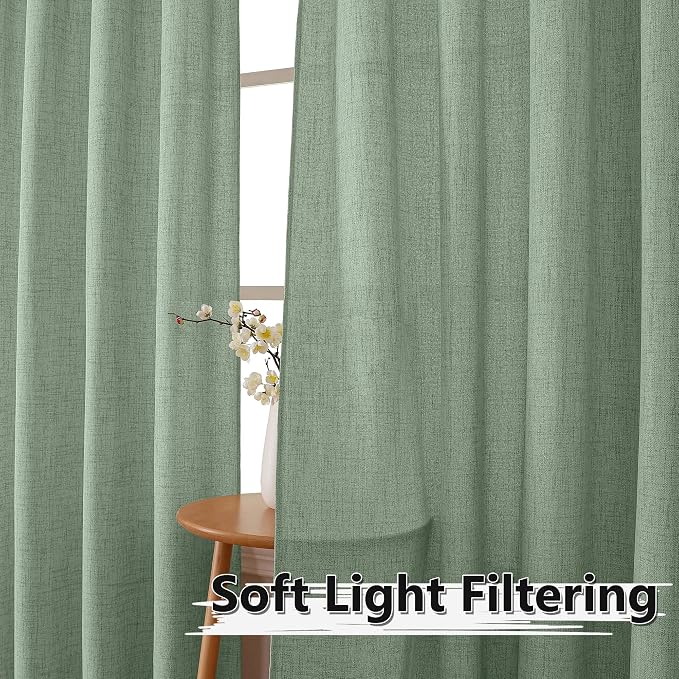 Tollpiz Short Linen Curtains Living Room Rod Pocket Semi Sheer Curtain Burlap - Image 2