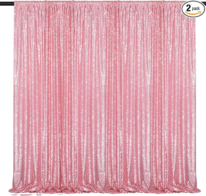 Blush Pink Sequin Backdrop 2 Pcs 5FTx10FT Glitter Party Backdrop Curtain by SoarDream