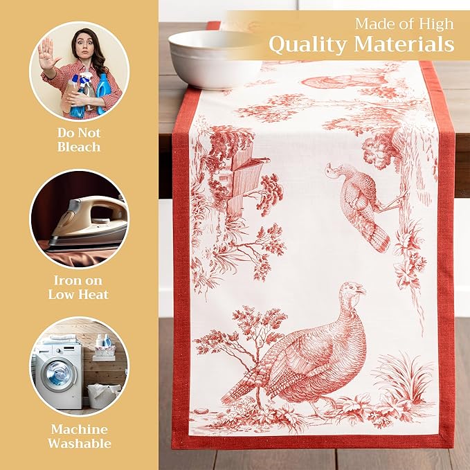 Maison d' Hermine Table Runner 100% Cotton Single Layer Table Runners 72 inches Long for Thanksgiving Christmas Decorations Home Kitchen Dining Party Wedding (Holy Jouy - Red, 14.5" x 72")