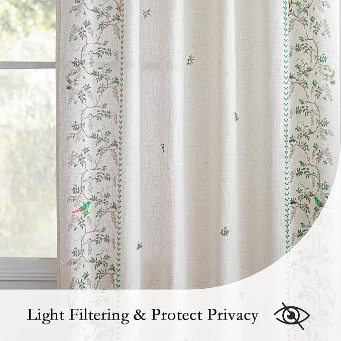 MYSKY HOME Boho Curtains for Bedroom 63 Inch Long Linen Blended Semi Sheer Back - Image 6