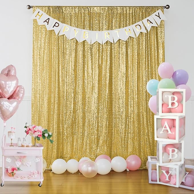 Sugargirl Gold Sequin Backdrop Curtain 4 Panels 2FTx8FT Glitter Gold Background - Image 8