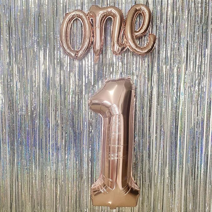 2Pcs Rose Gold Foil 40" Number 1 and 26" Script Letter One Balloon Set | Large - Image 5