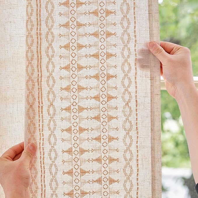 jinchan Boho Curtains for Bedroom Linen Blend Boho Curtains 96 Inches Long 2 - Image 3